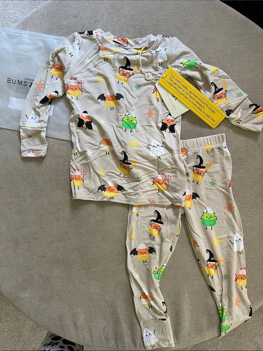 Bums and Roses toddler Halloween Character Pajama Set - Cream with candy corn